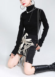Boho schwarze elastische Taillentaschen mit Kordelzug asymmetrisches Design Herbströcke