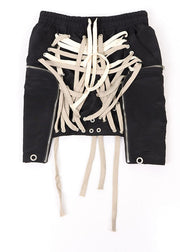 Boho Black Elastic Waist Drawstring Pockets Asymmetrical design Fall Skirts