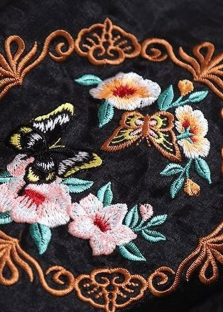 Boho Black Elastic Waist Embroidered Tulle Maxi Skirts Summer