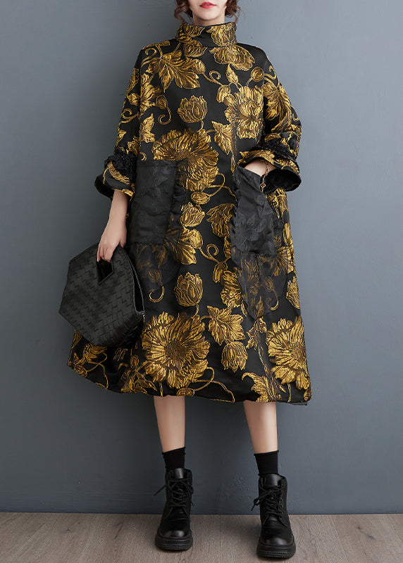 Boho Black High Neck Jacquard Silk Holiday Dresses Spring