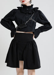 Boho Black High Waist Patchwork asymmetrical design Fall Skirt
