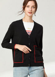 Boho Black Knit Button Long sleeve Cardigan - SooLinen