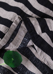 Boho schwarzes lockeres O-Neck gekräuseltes Herbst-gestreiftes Hemd mit halben Ärmeln