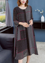 Boho Black O Neck Asymmetrical Design Patchwork Chiffon Dresses Summer