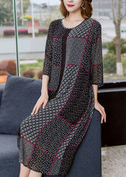 Boho Black O Neck Asymmetrical Design Patchwork Chiffon Dresses Summer