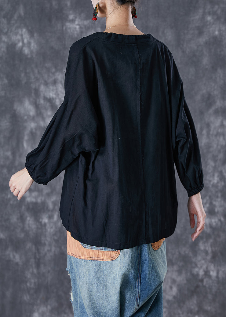 Boho Black Oversized Lace Up Linen Cardigan Fall