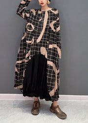 Boho Black Oversized Patchwork Plaid Cotton Long Dress Spring