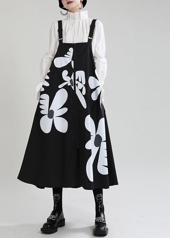Boho Black Print Patchwork asymmetrical design zippered Fall Dress