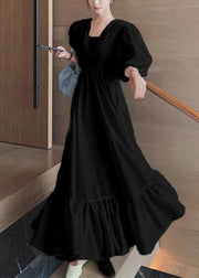 Boho Black Ruffled Lace Up Patchwork Cotton Long Dresses Summer