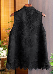 Boho Black Tasseled Patchwork Lace Side Open Silk Vest Sleeveless
