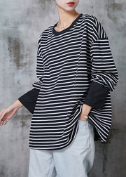 Boho Black Zip Up Striped Cotton Pullover Streetwear Spring
