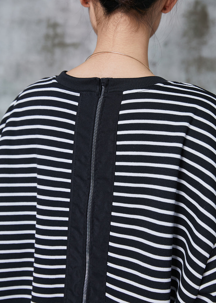 Boho Black Zip Up Striped Cotton Pullover Streetwear Spring