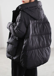 Boho Black Zip Up drawstring Duck Down Winter Coats