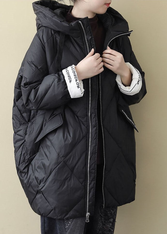 Boho Black Long Puffer Jackets Plus Size Winter Warm Cotton Blend Coats