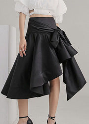 Boho Black tie waist Asymmetrical Satin pleated skirt Spring