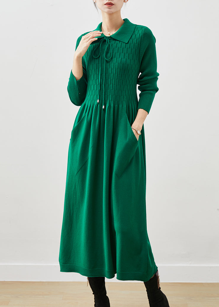 Boho Blackish Green Lace Up Pockets Knit A Line Dresses Spring