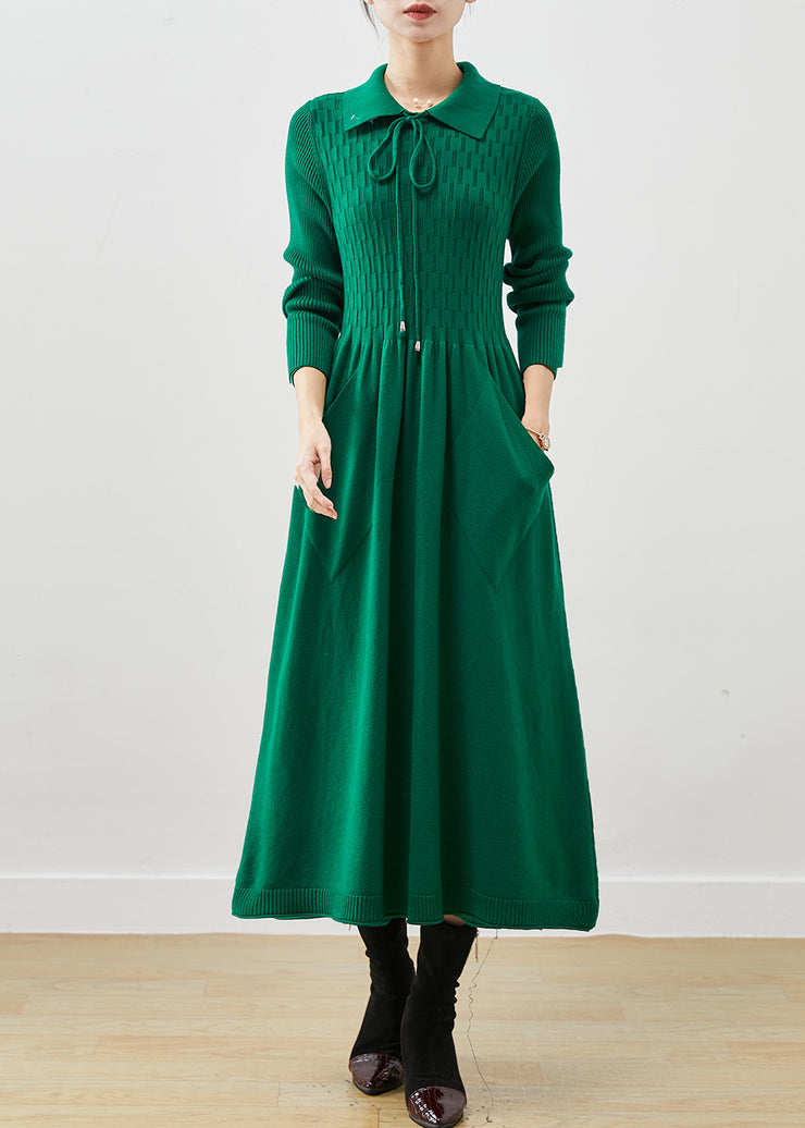 Boho Blackish Green Lace Up Pockets Knit A Line Dresses Spring