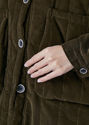 Boho Blackish Green Oversized Pockets Fine Cotton Filled Puffer Jacket Winter