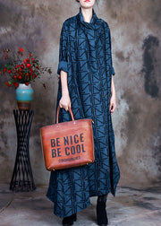 Boho Blue Asymmetrical Print Robe Dresses Spring