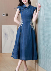 Boho Blue Embroidered Pockets Patchwork Denim Dresses Summer