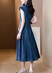 Boho Blue Embroidered Pockets Patchwork Denim Dresses Summer