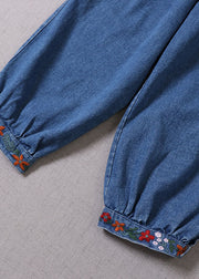 Boho Blue Embroidered denim Pants Spring