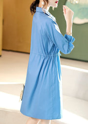 Boho Blue PeterPan Collar fashion Cotton Dress Spring