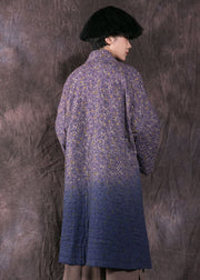 Boho Blue Print Pockets Fine Cotton Filled Winter wrap coat