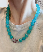 Boho Blue Sterling Silver Crystal Zircon Graduated Bead Necklace