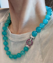 Boho Blue Sterling Silver Crystal Zircon Gratuated Bead Necklace
