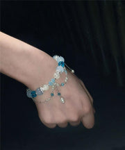 Boho Blue Sterling Silver Pearl Tassel Charm Bracelet