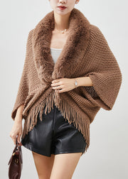 Boho Brown Fur Collar Tasseled Knit Cardigans Fall