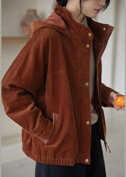 Boho Brown Oversized Patchwork Warm Fleece Corduroy Jackets Winter