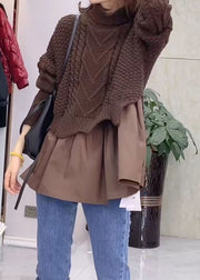 Boho Brown Patchwork Casual Knit Winter sweaters