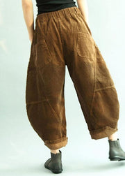 Boho Brown Pockets Patchwork lantern Fall Pants Trousers - SooLinen