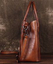 Boho Brown Print Paitings Calf Leather Satchel Handbag