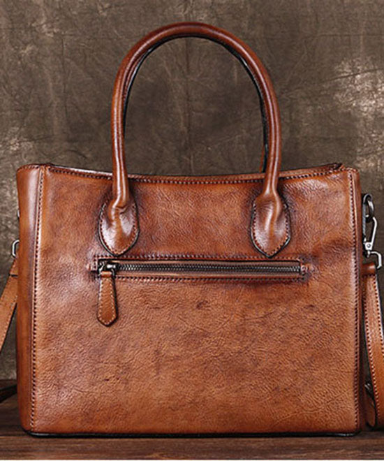 Boho Brown Print Paitings Calf Leather Satchel Handbag