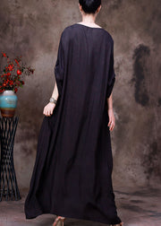 Boho Chocolate Colour Print Patchwork Silk Maxi Dress Long Sleeve