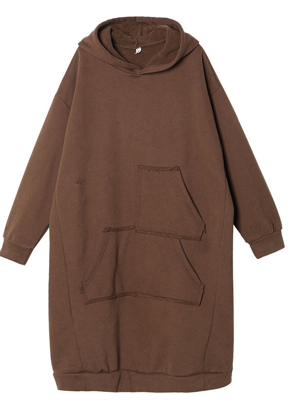 Boho Chocolate Hooded Pockets Warm Fleece Sweatshirts Winter dress