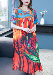 Boho Colorblock O Neck Print Patchwork Chiffon Dresses Summer
