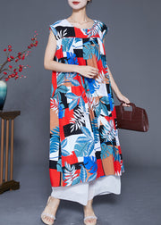 Boho Colorblock Oversized Print Cotton Robe Dresses Summer