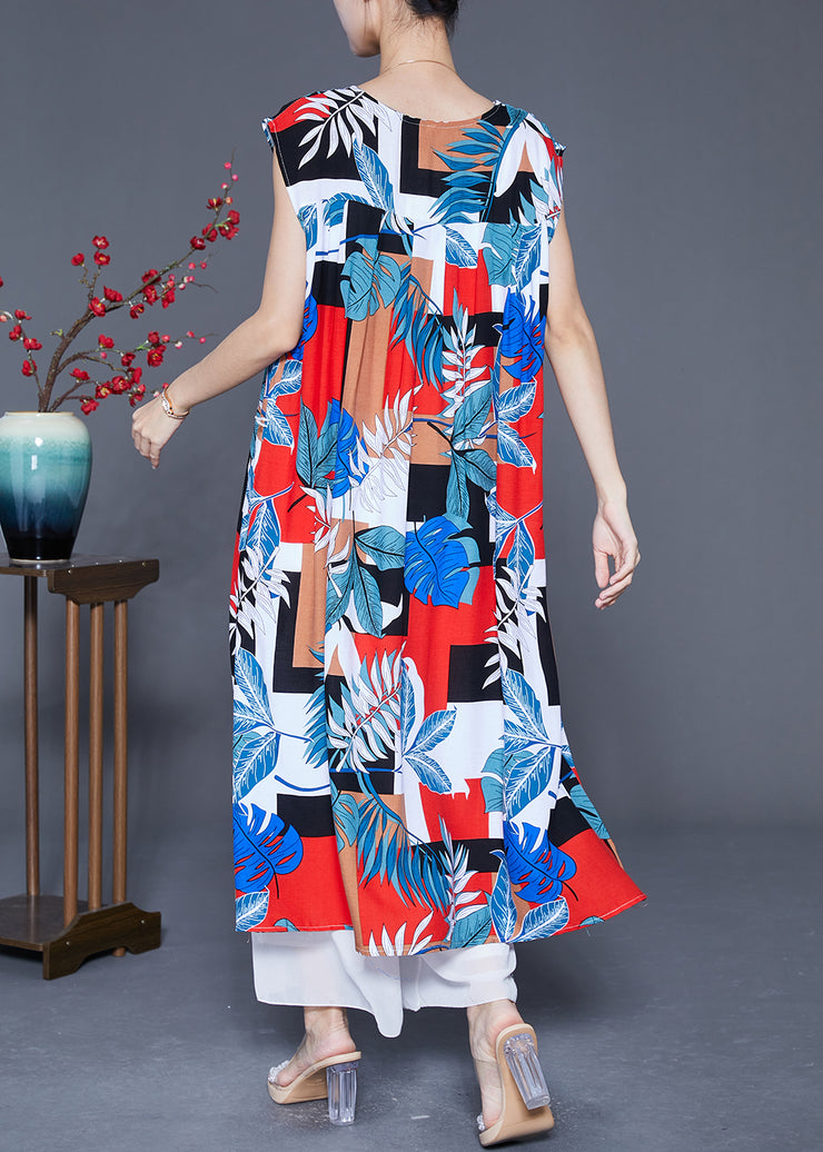 Boho Colorblock Oversized Print Cotton Robe Dresses Summer