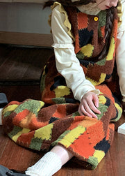 Boho Colorblock Ruffled Patchwork Cotton Knit Long Sweaters Dress Fall