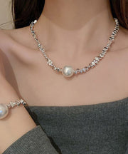 Boho Copper Asymmetricar Geometric Pearl Necklace