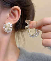 Boho Gold Copper Alloy Shell Floral Hoop Earrings