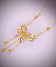 Boho Gold Copper Overgild Bow Love Tassel Pendant Necklace
