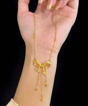 Boho Gold Copper Overgild Bow Love Tassel Pendant Necklace