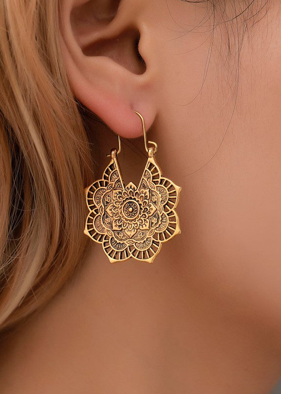 Boho Gold Sterling Silver Hollow Out Floral Hoop Earrings