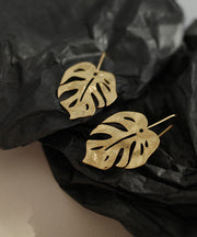 Boho Gold Sterling Silver Overgild Frosting Leaf Drop Earrings