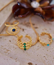 Boho Gold Turquoise Bearded Star Gem Stone Hollow Out Three Piece Set Rings
